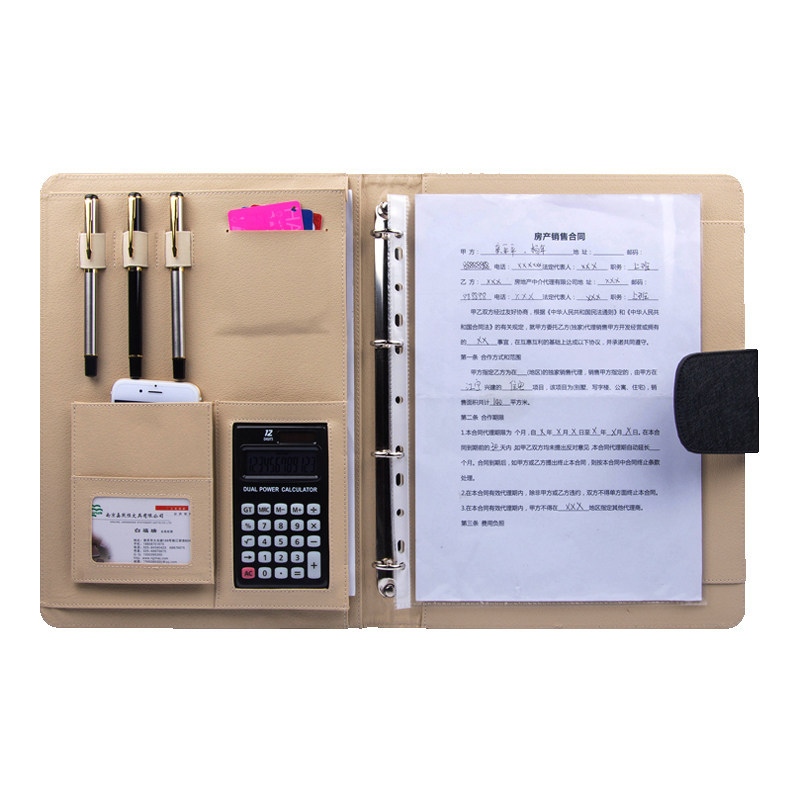PU-Leder-A4-Ringbuch-Portfolio-Ordner mit Taschenrechner