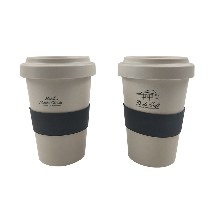 Wiederverwendbare Kaffeetasse aus Bambusfaser mit Deckel aus Bambuspulver