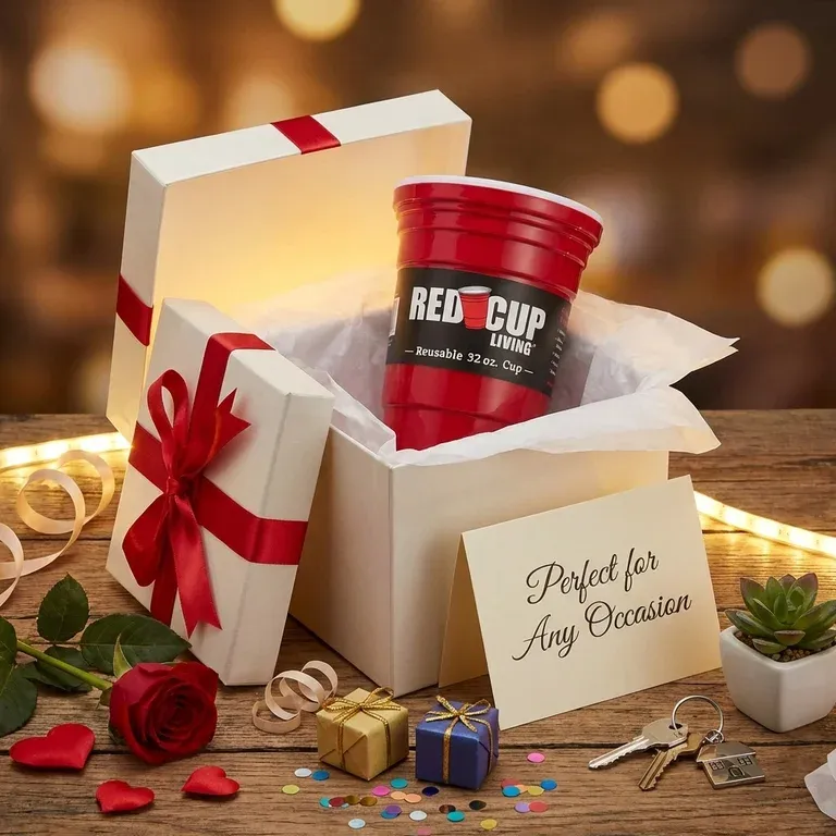 Plastikbecher als Geschenk