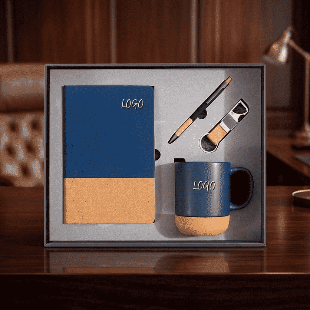 Hochwertiges Firmengeschenkset mit Korkakzent