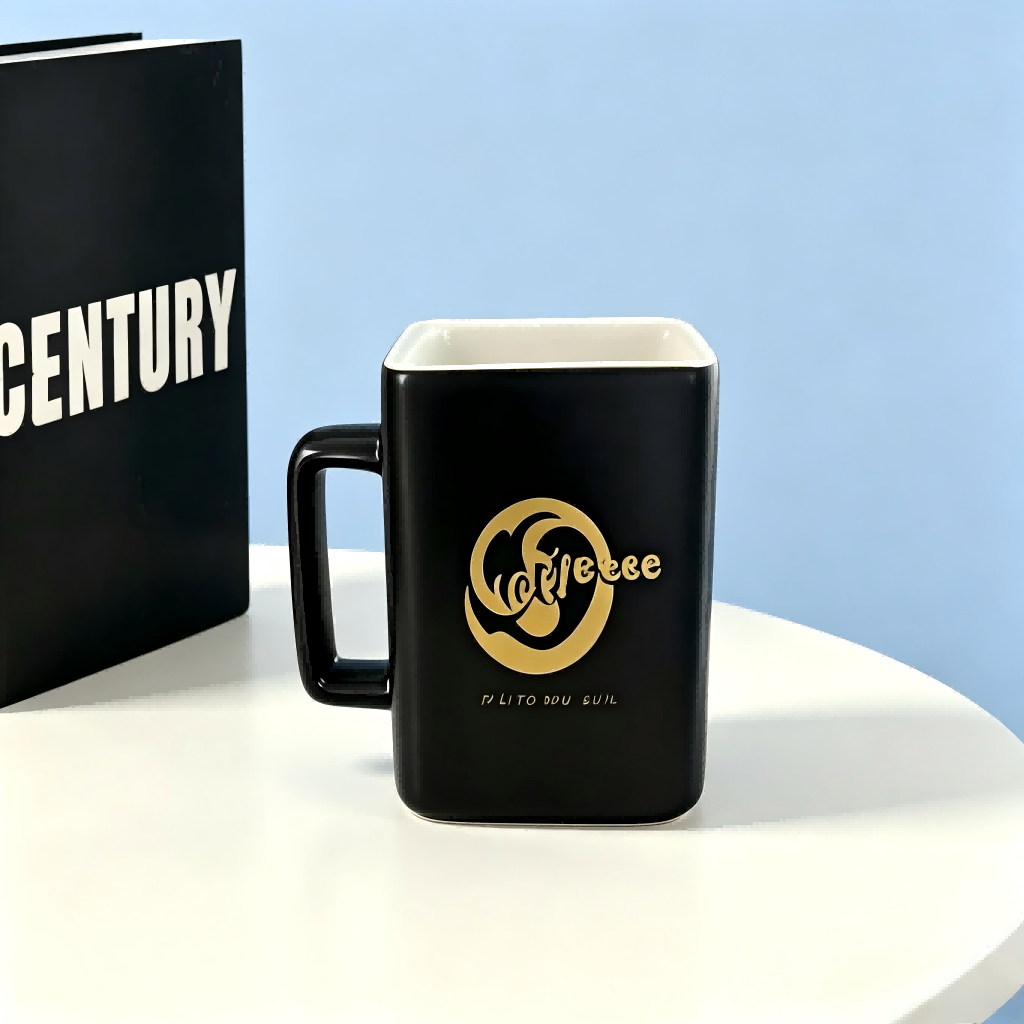 Quadratische Kaffeetasse aus Keramik mit Goldfolie