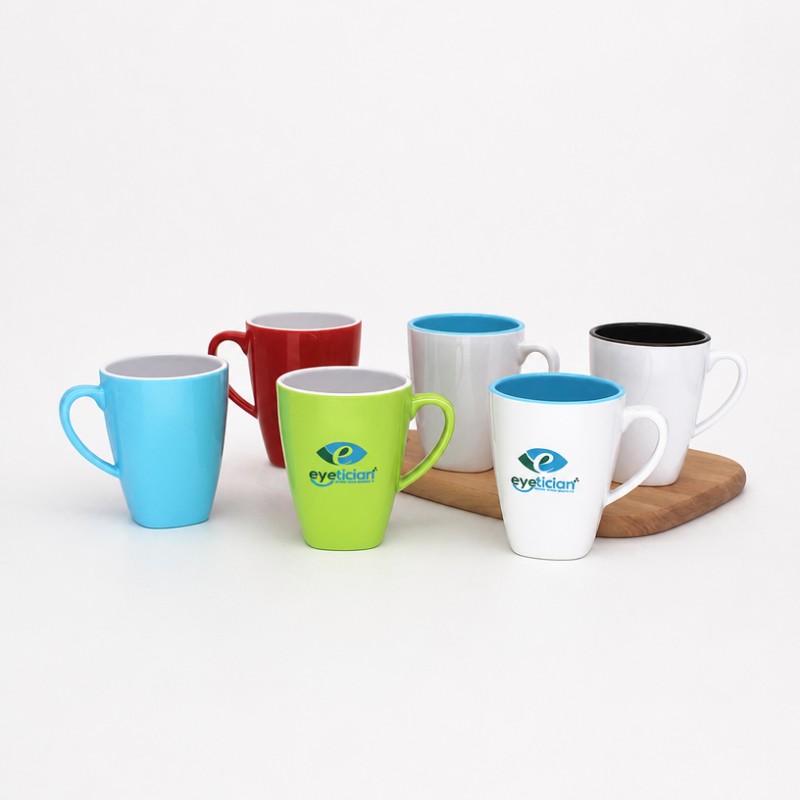 Zweifarbige Kaffeetasse aus Keramik mit individuellem Logo
