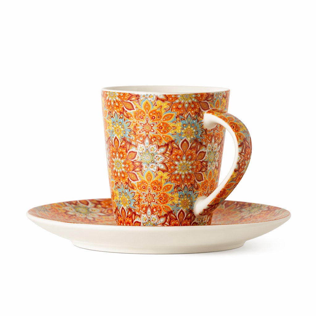 Florale Keramik-Kaffeetasse mit Untertasse